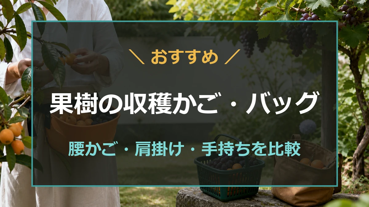 果樹の収穫に使う腰かご・収穫バッグ・手持ちかごを比較する記事のアイキャッチ