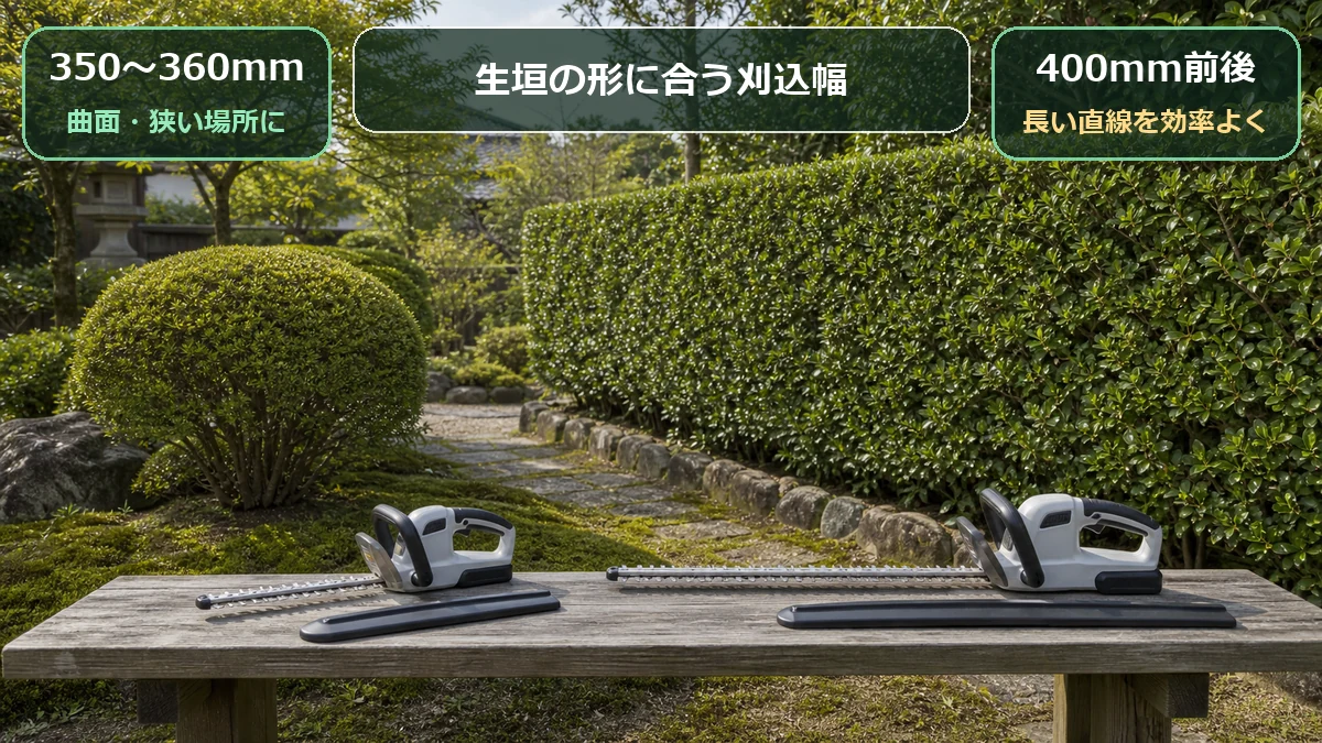 短めの刃と長めの刃が向いている生垣の形を比較した図解