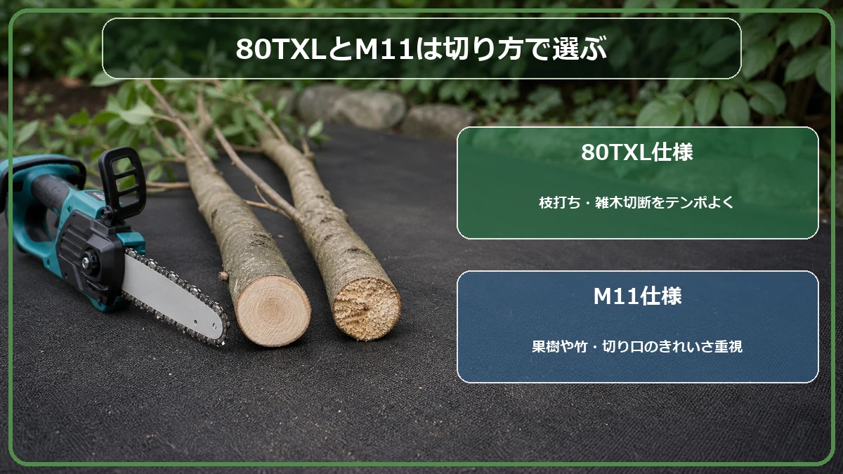 マキタの80TXL仕様とM11仕様の向く作業を比較した図解