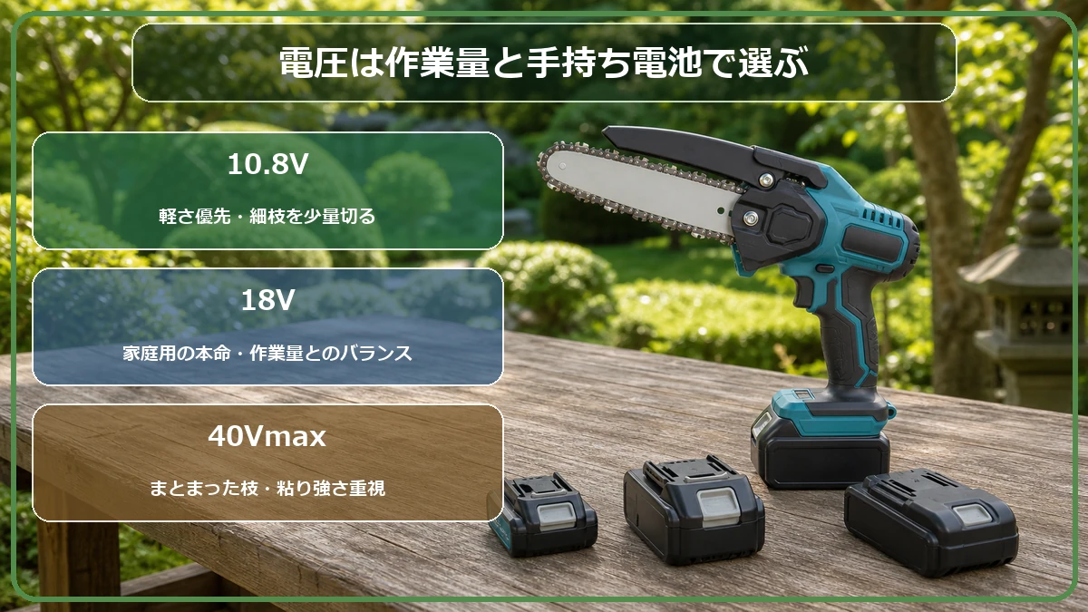 マキタのハンディソーを10.8V・18V・40Vmaxで選び分ける図解
