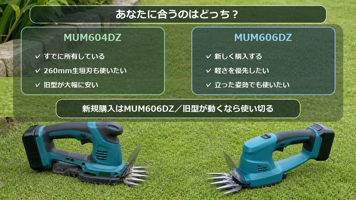 MUM604DZとMUM606DZを用途別に選び分ける図解