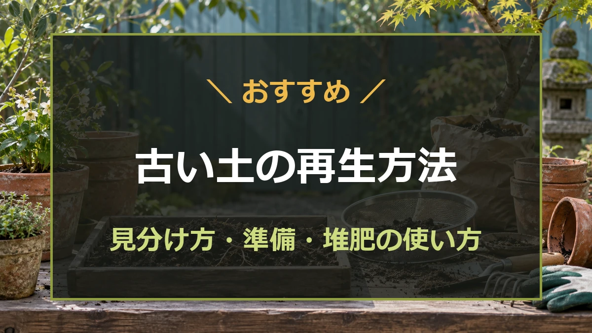 古い培養土と園芸用ふるいを用意した植え替え準備のイメージ